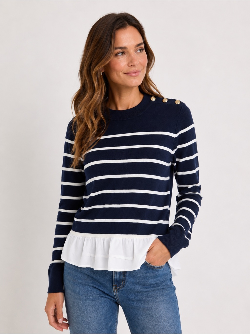 Veronica Beard Ollie Navy and White‎ Striped Merino Wool Sweater